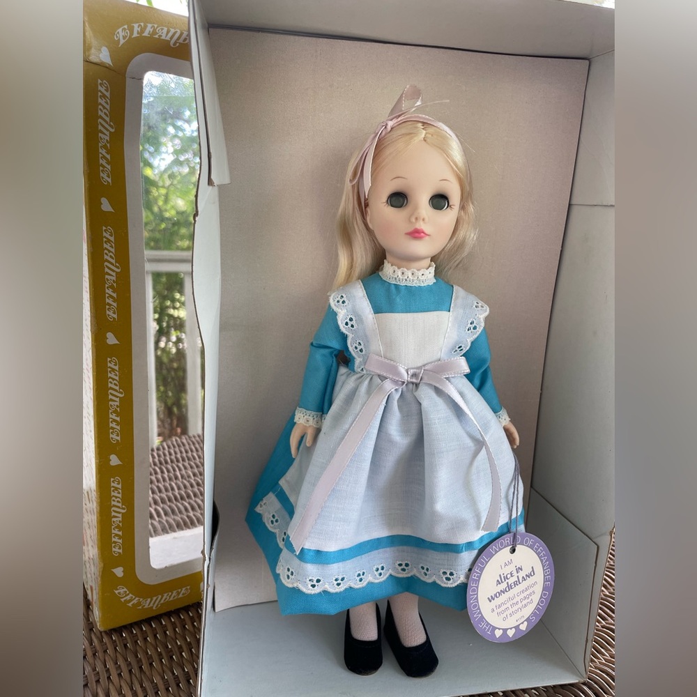 Effanbee Alice In Wonderland Doll in Blue and White Dress